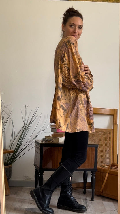 Camicia vintage fantasia arancione anni 90 - abbigliamento vintage Rivesty