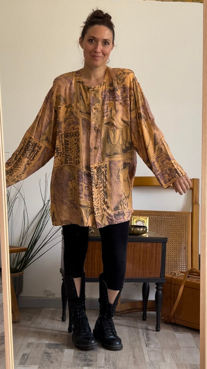 Camicia vintage fantasia arancione anni 90 - abbigliamento vintage Rivesty