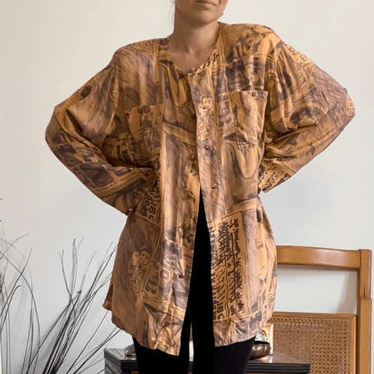 Camicia vintage fantasia arancione anni 90 - abbigliamento vintage Rivesty