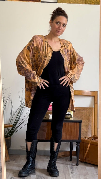 Camicia vintage fantasia arancione anni 90 - abbigliamento vintage Rivesty