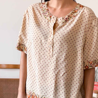 Camicia vintage fantasia frutti rossi e floreale - abbigliamento vintage Rivesty