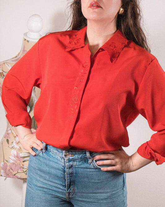 Camicia vintage rosso corallo - abbigliamento vintage Rivesty