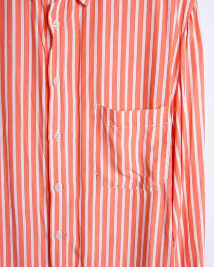 camicia a righe arancioni in cotone made in Italy dettaglio tasca