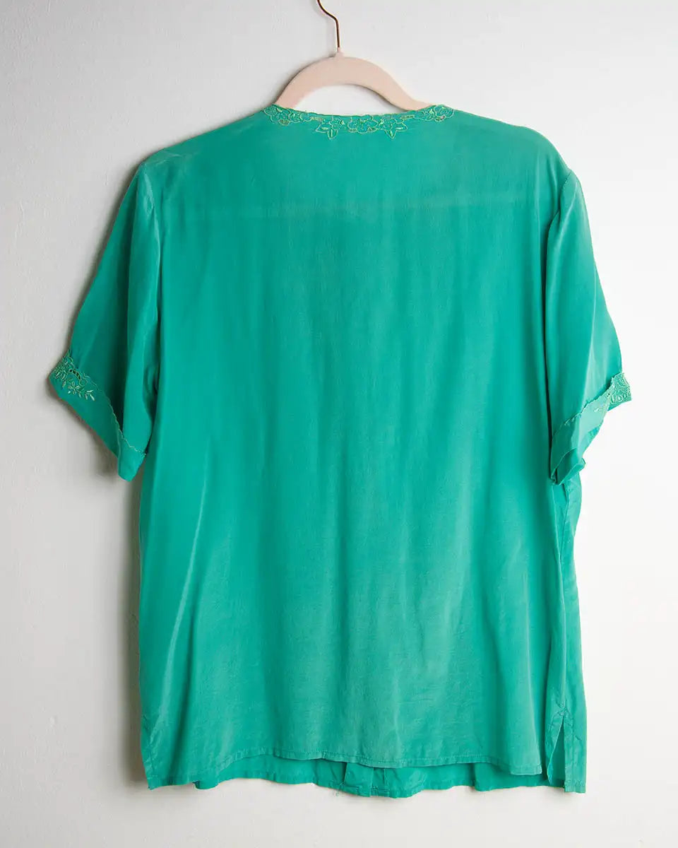 camicia vintage seta verde vista dietro