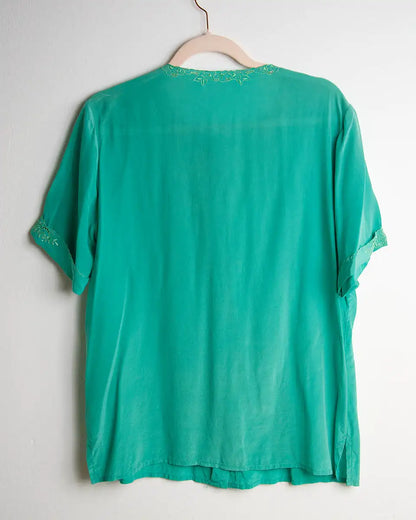 camicia vintage seta verde vista dietro