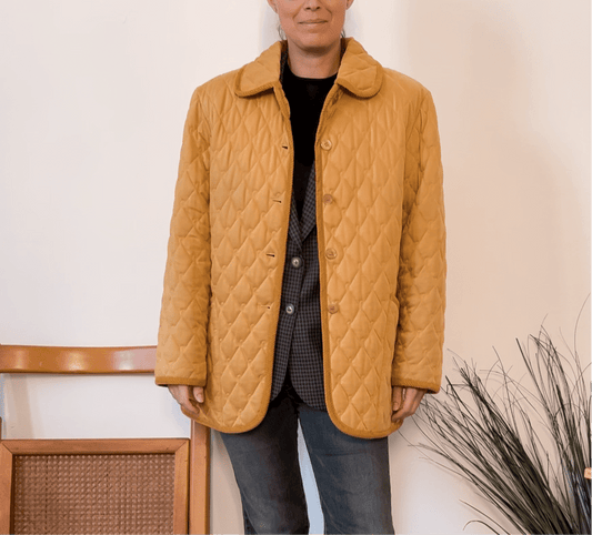 Cappotto Diavolo Rosa trapuntato vintage giallo senape - abbigliamento vintage Rivesty