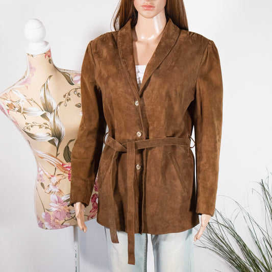 Cappotto Giacca camoscio in vera pelle marrone - abbigliamento vintage Rivesty