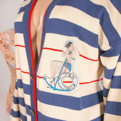 Cardigan vintage 100% lana con pinup navy - abbigliamento vintage Rivesty