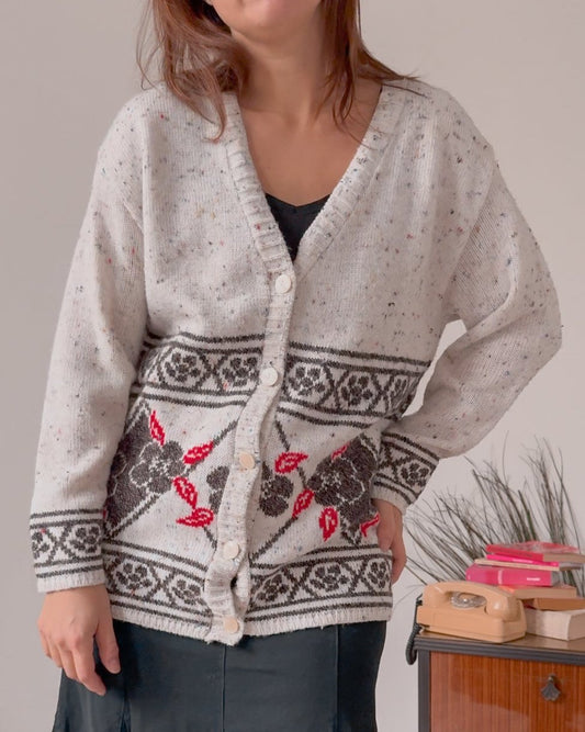 Cardigan vintage con trama floreale invernale - abbigliamento vintage Rivesty