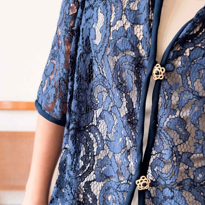 Cardigan vintage in pizzo navy - abbigliamento vintage Rivesty