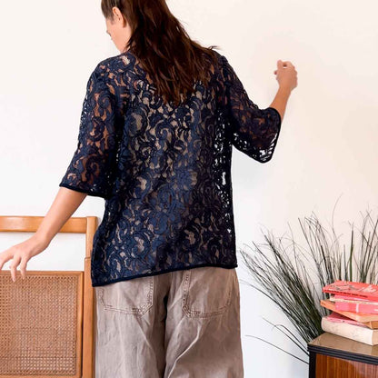 Cardigan vintage in pizzo navy - abbigliamento vintage Rivesty