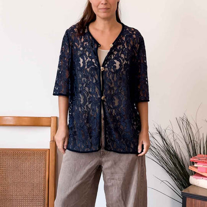 Cardigan vintage in pizzo navy - abbigliamento vintage Rivesty