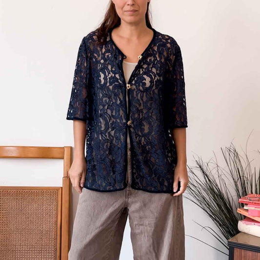 Cardigan vintage in pizzo navy - abbigliamento vintage Rivesty