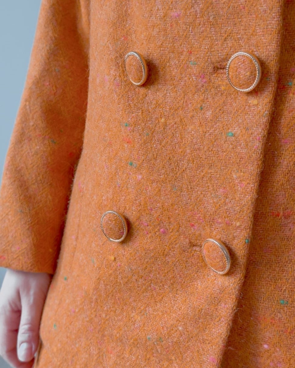 Completo vintage in lana cotta arancione blazer e gonna - abbigliamento vintage Rivesty