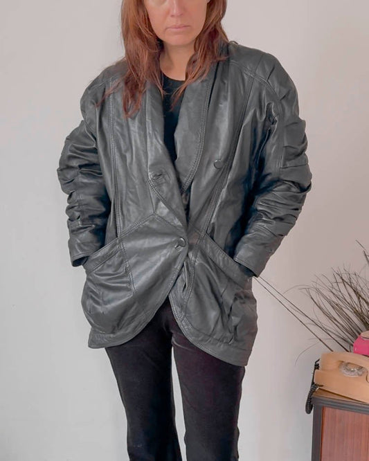 Giacca vintage in vera pelle anni 80 taglia S - abbigliamento vintage Rivesty