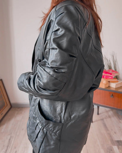 Giacca vintage in vera pelle anni 80 taglia S - abbigliamento vintage Rivesty