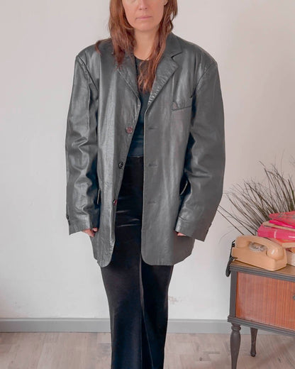 Giacca vintage in vera pelle unisex Stanleys - abbigliamento vintage Rivesty