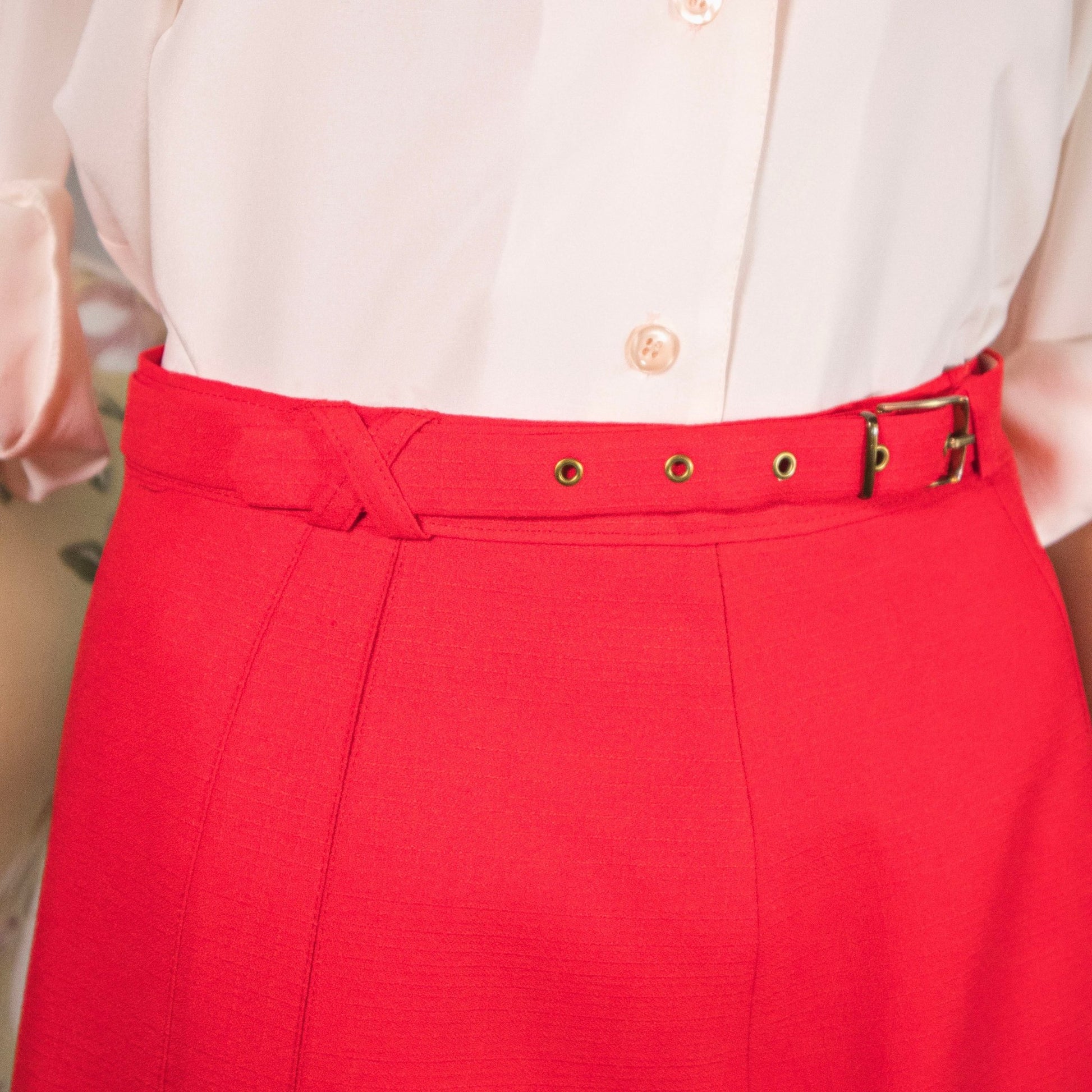 Gonna longuette vintage rosso acceso - abbigliamento vintage Rivesty