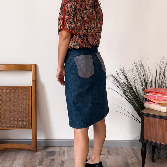 Gonna vintage corta con tasche patchwork anni 90 – Taglia M - abbigliamento vintage Rivesty