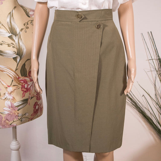 Gonna vintage in lana color verde militare lana vergine - abbigliamento vintage Rivesty