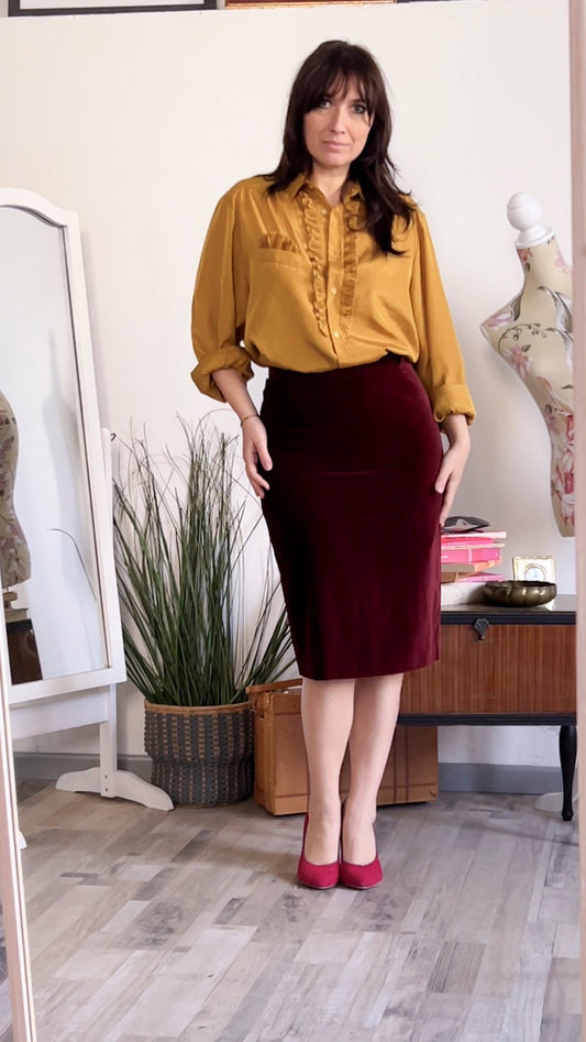 Gonna vintage in velluto bordeaux - abbigliamento vintage Rivesty