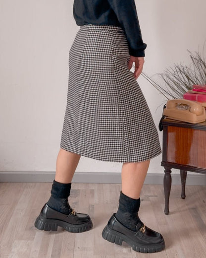 Gonna vintage pied de poule con bottoni laterali - abbigliamento vintage Rivesty