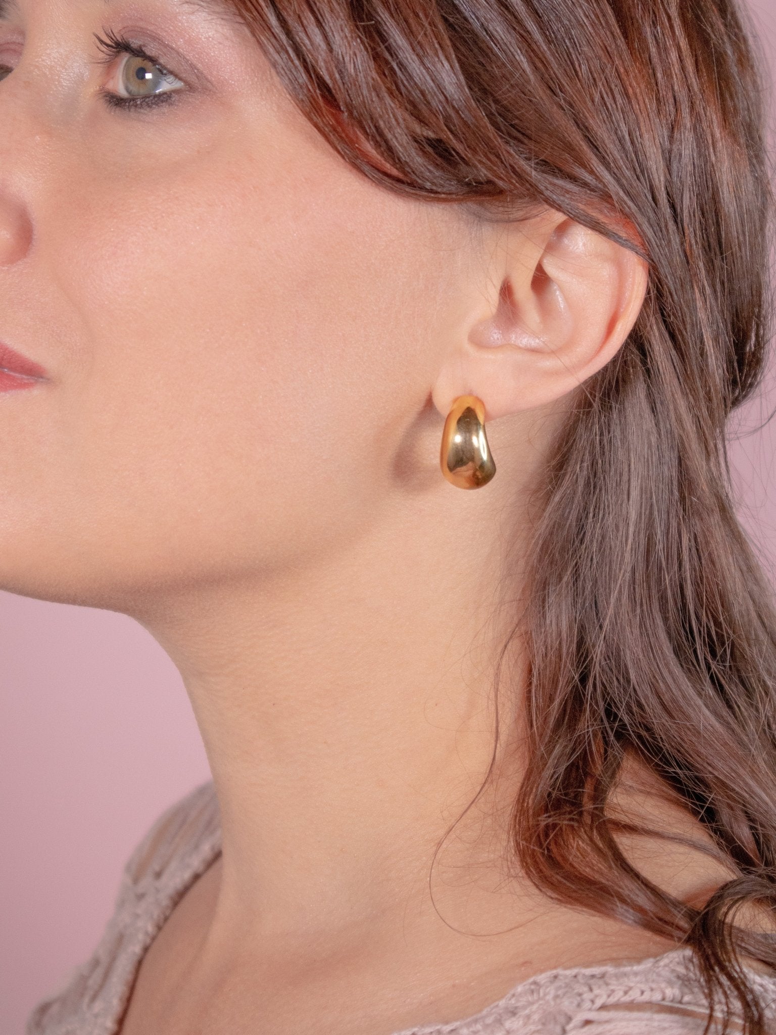 Orecchini pendenti a cupola dorati vintage - Orecchini a forma di cerchio a goccia - foro - abbigliamento vintage Rivesty