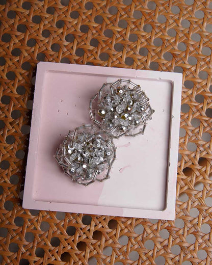 Orecchini vintage a clip argento con perline trasparenti – Bigiotteria anni ’70/’80 - abbigliamento vintage Rivesty