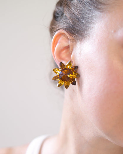 Orecchini vintage a clip fiore cristallo ambrato – Bigiotteria anni ’80 - abbigliamento vintage Rivesty
