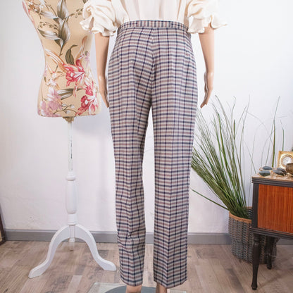 Pantalone classico dritto a quadretti in lana vergine Fraligi - abbigliamento vintage Rivesty