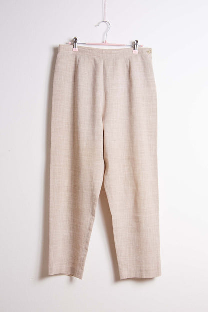 Pantaloni vintage sartoriali a sigaretta in lino beige – Taglia media | Rivesty Vintage - abbigliamento vintage Rivesty