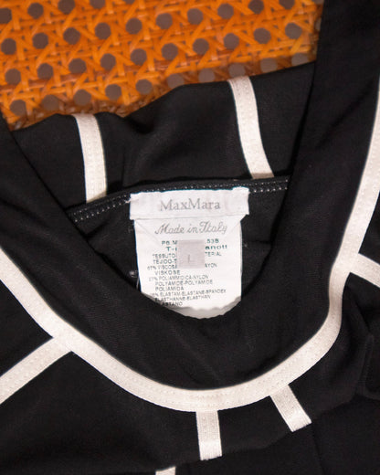 Top nero con righe bianche Max Mara - abbigliamento vintage Rivesty