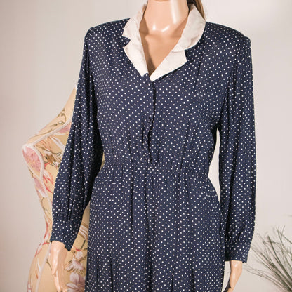 Vestito Vintage Blu a Pois Bianchi anni 60 - 70 - abbigliamento vintage Rivesty
