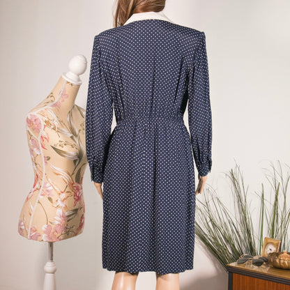 Vestito Vintage Blu a Pois Bianchi anni 60 - 70 - abbigliamento vintage Rivesty