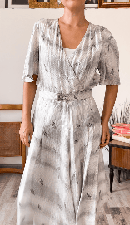 Vestito vintage seta bianco perlato geometrico - abbigliamento vintage Rivesty
