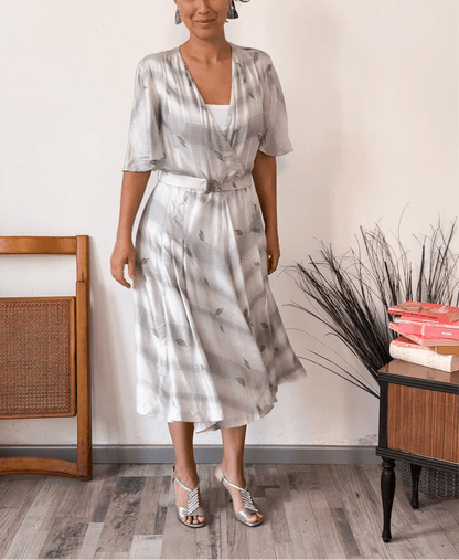 Vestito vintage seta bianco perlato geometrico - abbigliamento vintage Rivesty