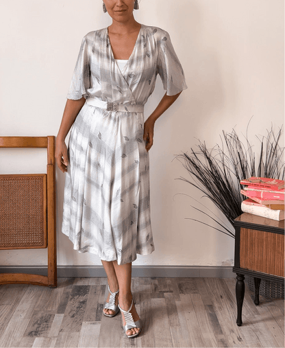 Vestito vintage seta bianco perlato geometrico - abbigliamento vintage Rivesty